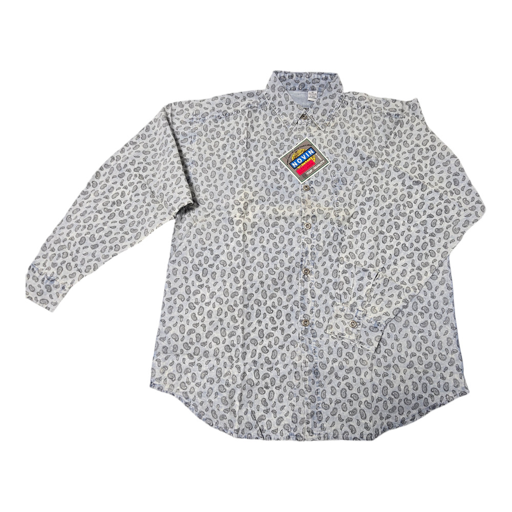 Novin Men's Casual Shirt Medium Faded Blue Paisley Pattern 100% Cotton